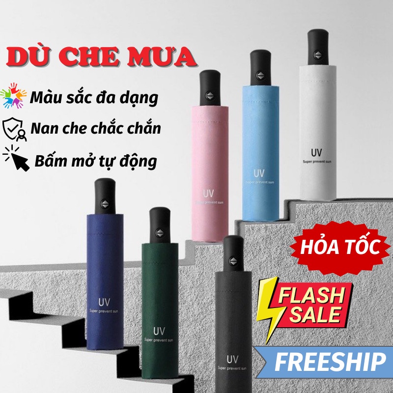 Dù Gấp Gọn Ô Che Mưa Nắng Gấp Gọn 8 Nan Thép Tán Rộng Vải 2 Lớp Cao Cấp Chống Thấm Dù Che Mưa Toki