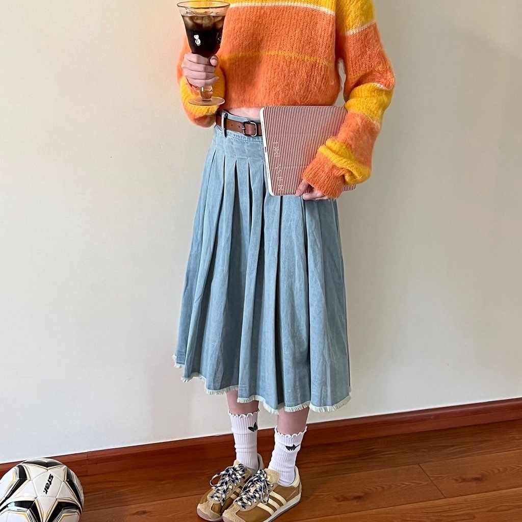 Áo Sweater Tay Dài Dáng Rộng Kẻ Sọc Màu Sắc Tương Phản Phong Cách Retro Hàn Quốc Cho Nữ