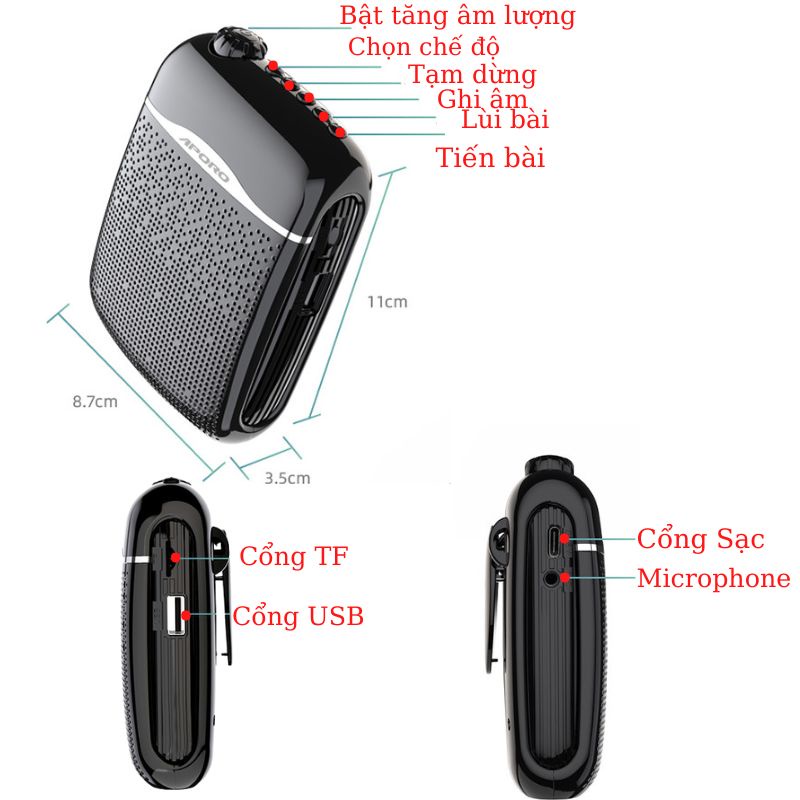 Máy trợ giảng không dây Aporo T21 Hỗ trợ thẻ TF, AUX, Ghi âm, FM, Bluetooth,Usb [ BẢO HÀNH 12 THÁNG ] | BigBuy360 - bigbuy360.vn