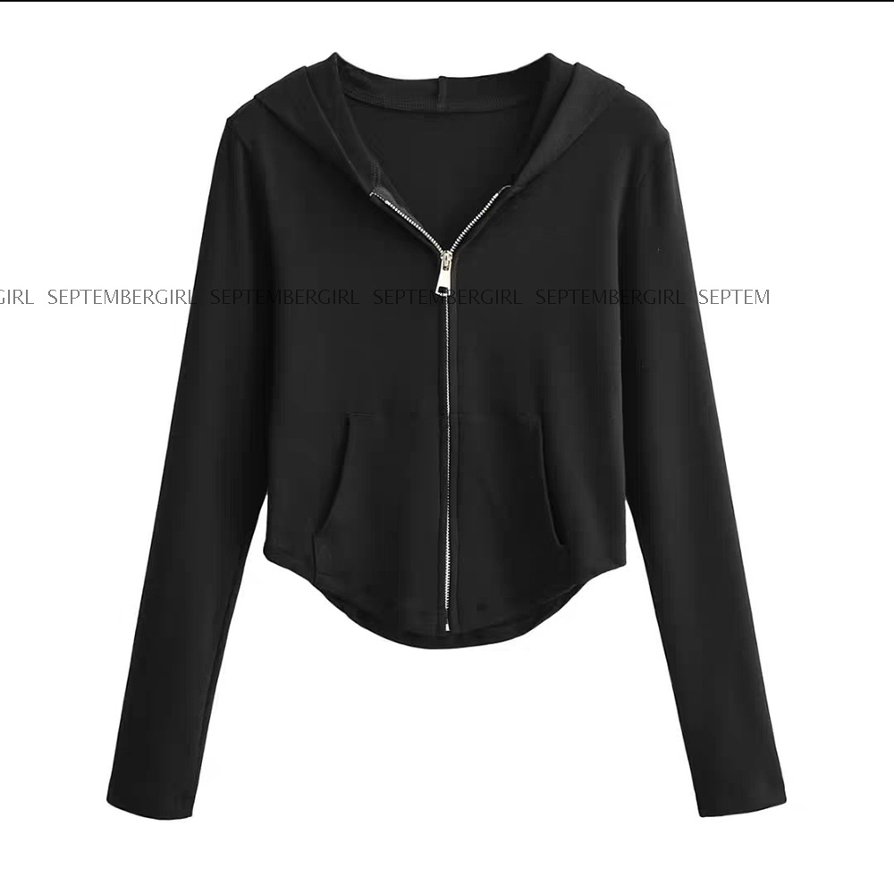 Áo khoác nhẹ thu đông nữ SEPTEMBERGIRL khóa kéo có mũ trùm đầu - AO KHOAC NU 001V2
