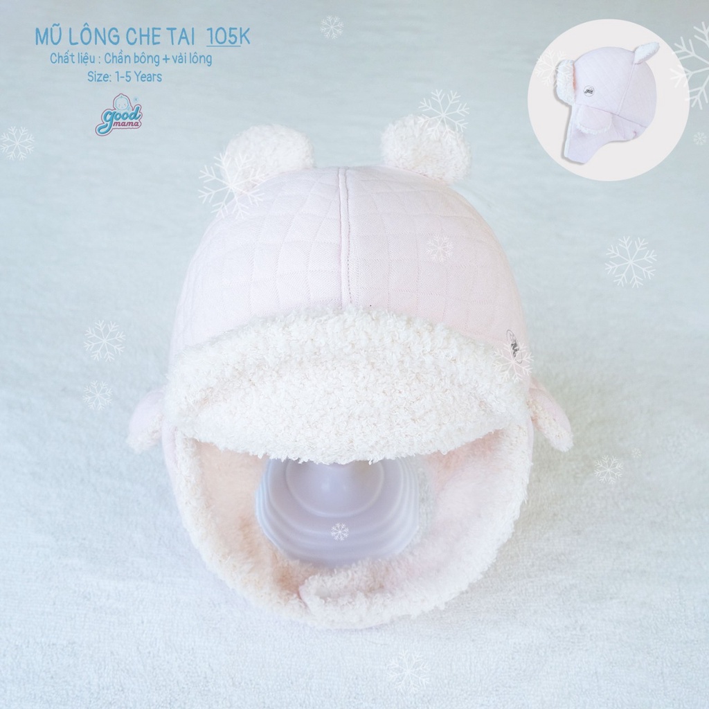 [CHÍNH HÃNG] Mũ chần bông vải lông giữ ấm cho bé tai gấu đáng yêu Good Mama