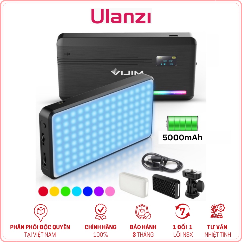 ULANZI VIJIM VL196 RGB  - Hàng Chính Hãng - Đèn LED Đổi Màu RGB, Dung lượng pin 5000mAh, 20 Hiệu Ứng