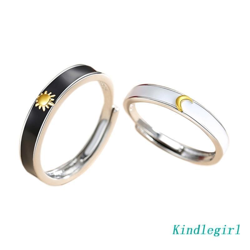 Set 1 / 2 Nhẫn Hở Hình Mặt Trăng / Mặt Trời Thời Trang Vintage Có Thể Điều Chỉnh Kích