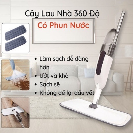 Cây lau nhà thông minh phun sương cao cấp Water spray mop, chổi lau nhà dọn dễ dàng 2 trong 1 đầu xoay 360 độ