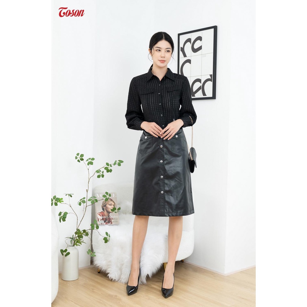 Chân váy đen giả da, dáng A tà bong túi ốp (Limitted) Toson 36532B62