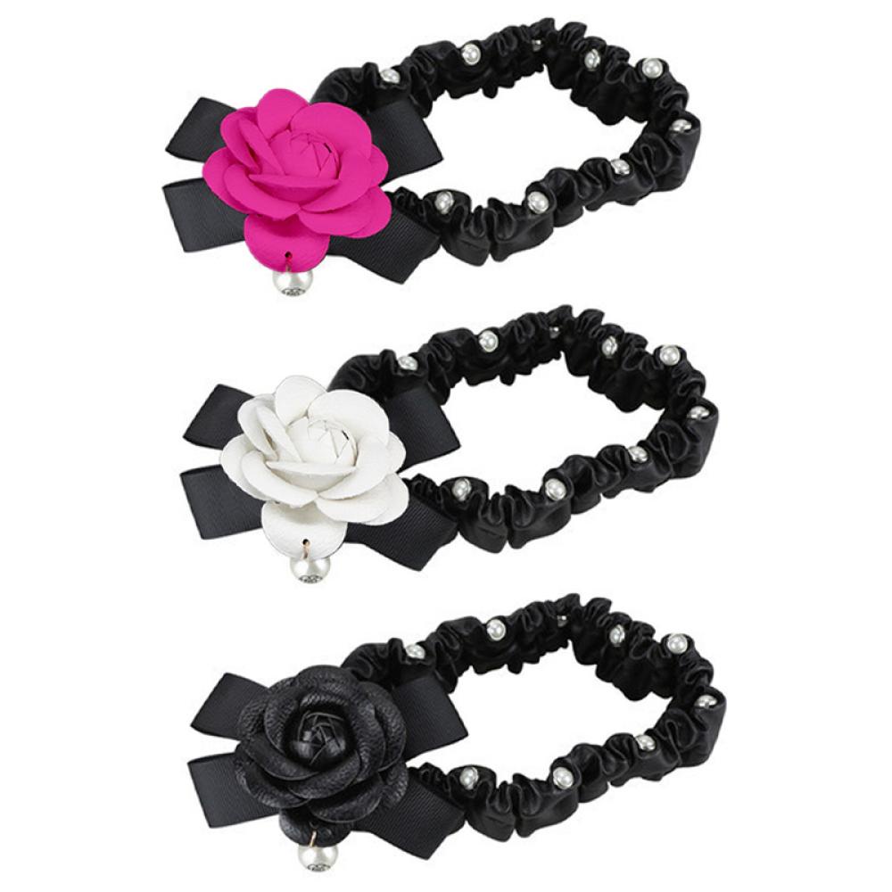 Ốp Gương Chiếu Hậu Bằng Da PU Hình Hoa Trà Đính Ngọc Trai Giả Trang Trí Nội Thất Xe Hơi J3Z1