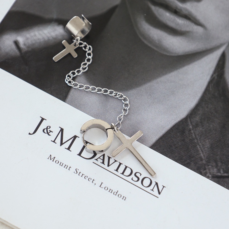 Khuyên Tai / Bông Tai Tích Hợp Kẹp Hình Thánh Giá Phong Cách Hip Hop Gothic Punk Cho Nữ