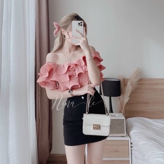 Sét trễ vai dập ly xếp tầng sang chảnh kèm chân váy có lót trong