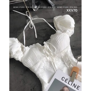 Đầm tơ nhăn phối ren