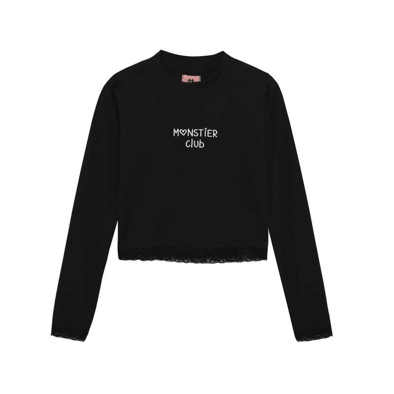 Áo Croptop Tay Dài Phối Ren Thêu chữ Monstier Club
