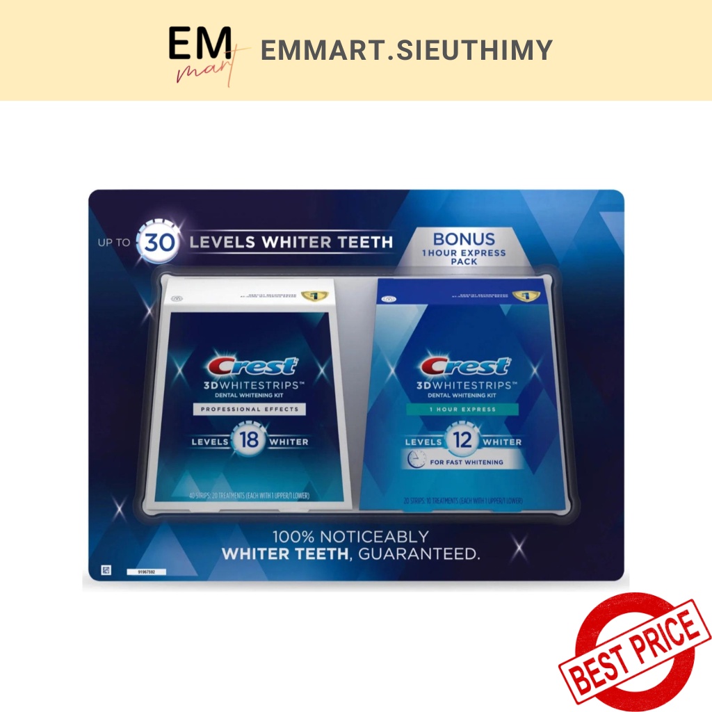 Miếng dán trắng răng Crest 3D Whitestrips Professional Effects, 1 Hour Express