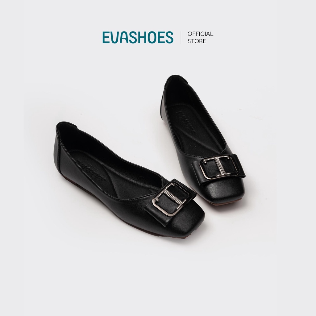 Giày Búp Bê Đế Bệt EVASHOES Mũi Tròn Đính Đá EVAE0010