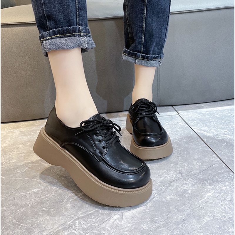 Giày Da Đế Dày Phong Cách Anh Quốc Cổ Điển Cho Nữ