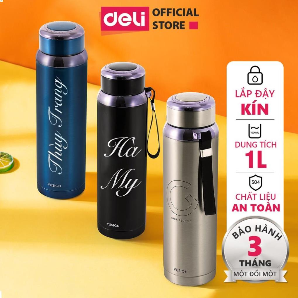 Bình giữ nhiệt Deli - IN KHẮC TÊN THEO YÊU CẦU- Chất liệu an toàn, Thép 304 không gỉ-Dung tích 1000 ml - Có khay lọc trà