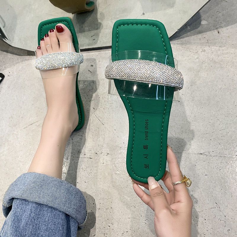 Dép Sandal Đế Bệt Quai Trong Suốt Đính Đá Thời Trang Pháp Dành Cho Nữ