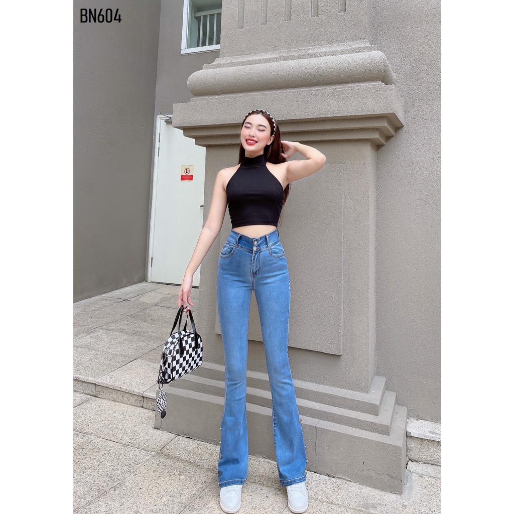 Quần jean nữ Zada BN604 nút chân xanh đá