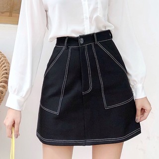Chân váy 2 túi viền chỉ trẻ trung phù hợp đi học, đi làm, đi chơi