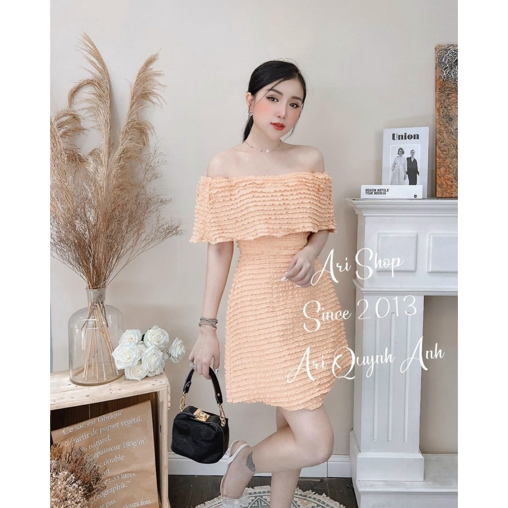 (FreeShip 2022) Đầm xốp ren nữ dáng xòe,thiết kế trễ vai có mút,phong cách trẻ trung sang chảnh,tone màu dễ mặc