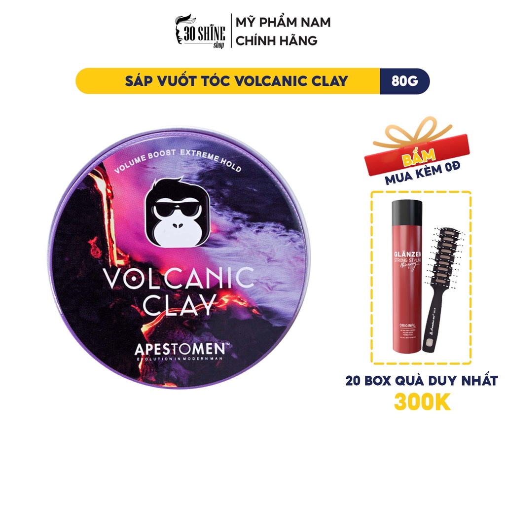 Sáp vuốt tóc nam 30shine phân phối chính hãng Apestomen Volcanic Clay wax tạo kiểu tóc giữ nếp vượt trội không bóng