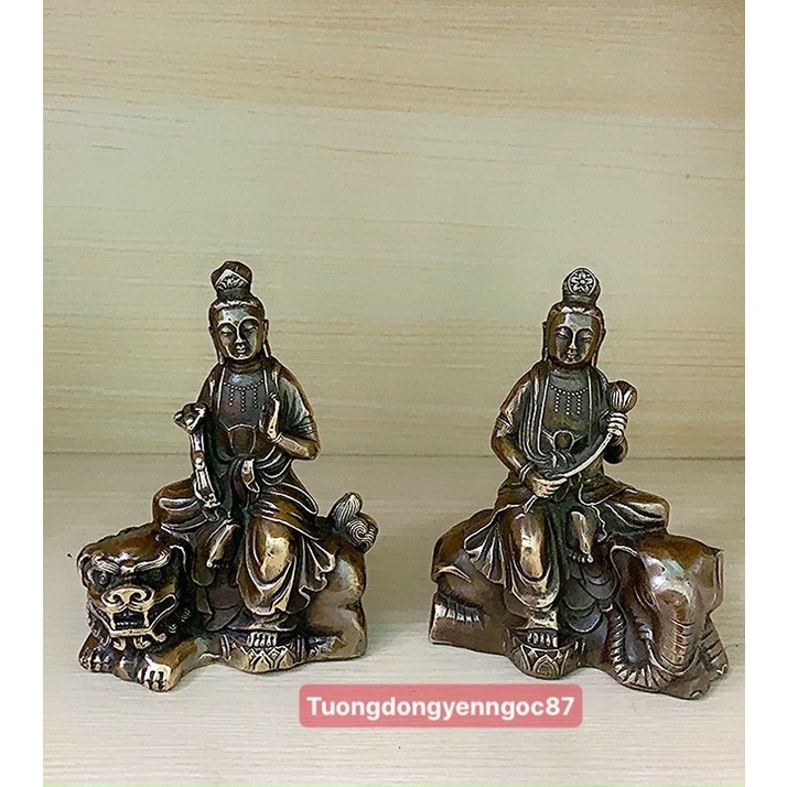 Tượng đồng Văn thù Phổ hiền ( cao 12 cm )