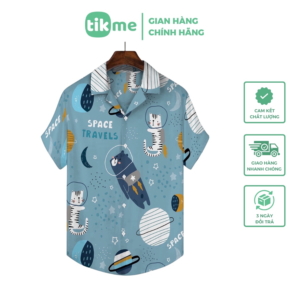 Áo Sơ Mi Hawaii TIKME Tay Ngắn Unisex Size XS-2XL Chất Polyester Mềm Mịn Hình Con Vật Nhiều Màu Sắc