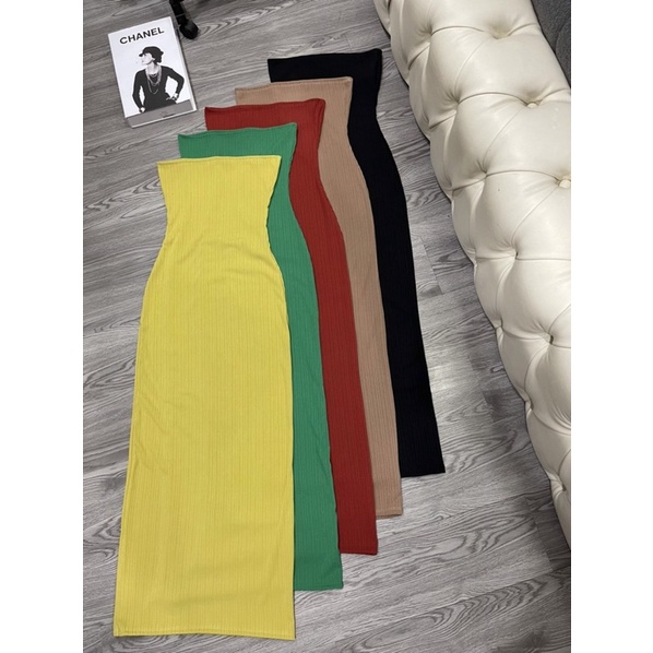 Đầm ống dáng dài thun gân trung