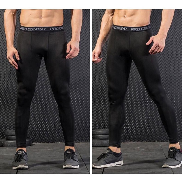 QUẦN GIỮ NHIỆT COMBAT PRO, QUẦN LEGGING TẬP GYM NAM DÁNG DÀI MÀU ĐEN