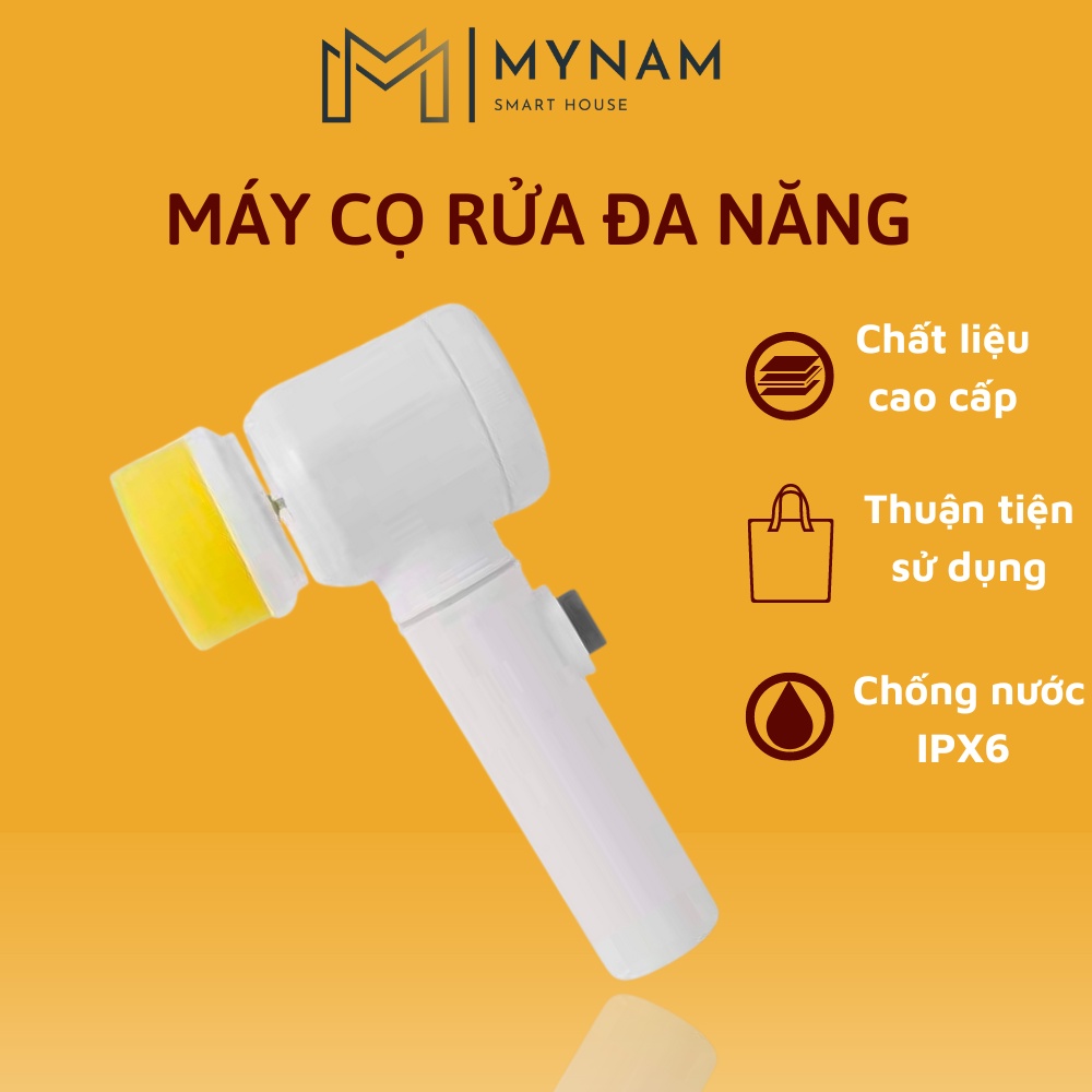 Máy cọ rửa cầm tay đa năng MYNAM sạc usb, bàn chải vệ sinh bếp, bồn rửa mặt, đánh bóng Magic Brush với 3 đầu thay thế