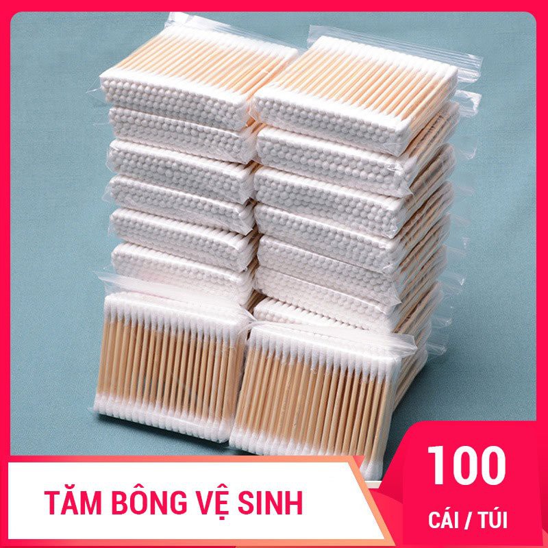 [HÀNG CÓ SẴN] Bông Ngoáy Tai Bông Ráy Tai Thân Gỗ, Tăm Bông Thân Thiện Với Môi Trường Bịch 100 Cái