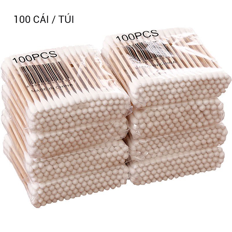 Bông Ngoáy Tai Bông Ráy Tai Thân Gỗ, Tăm Bông Thân Thiện Với Môi Trường Bịch 100 Cái