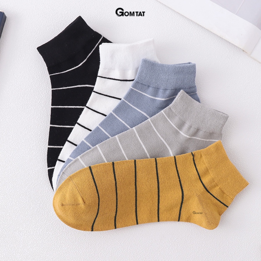 Set 5 đôi tất vớ nam cổ ngắn cao cấp GOMTAT mẫu sọc ngang, chất liệu cotton khử mùi kháng khuẩn - NACN-SOCNGANG-CB5