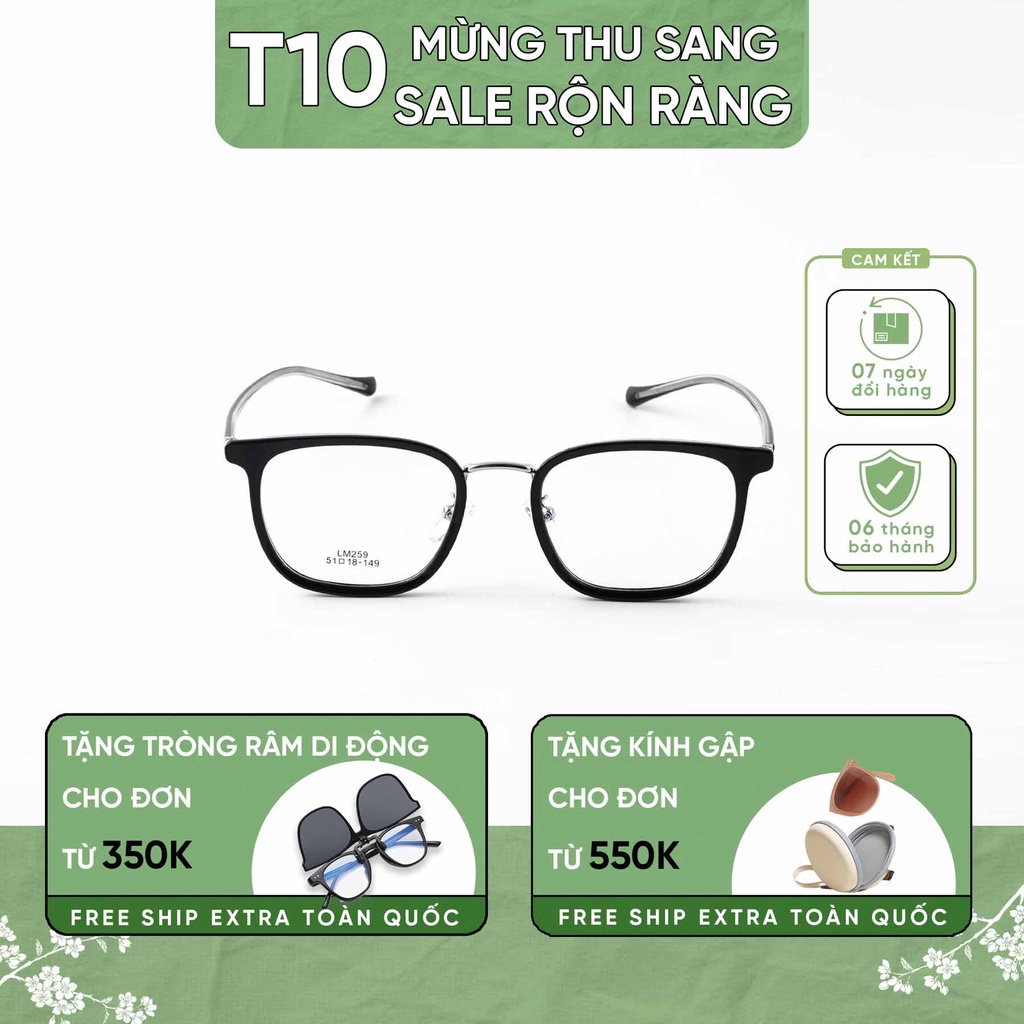 Gọng kính cận nam nữ cao cấp đẹp vuông thời trang Hàn Quốc chống tia UV Lumos LM259