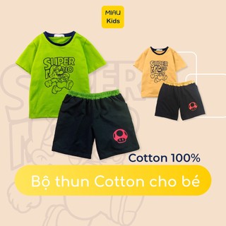 Đồ Bộ Bé Trai In Hình Nhân Vật Gane Mario Vui Nhộn, Thun Cotton Mềm Mịn Mát Cho Bé Đến 55Kg Mặc Hè Mát Mẻ