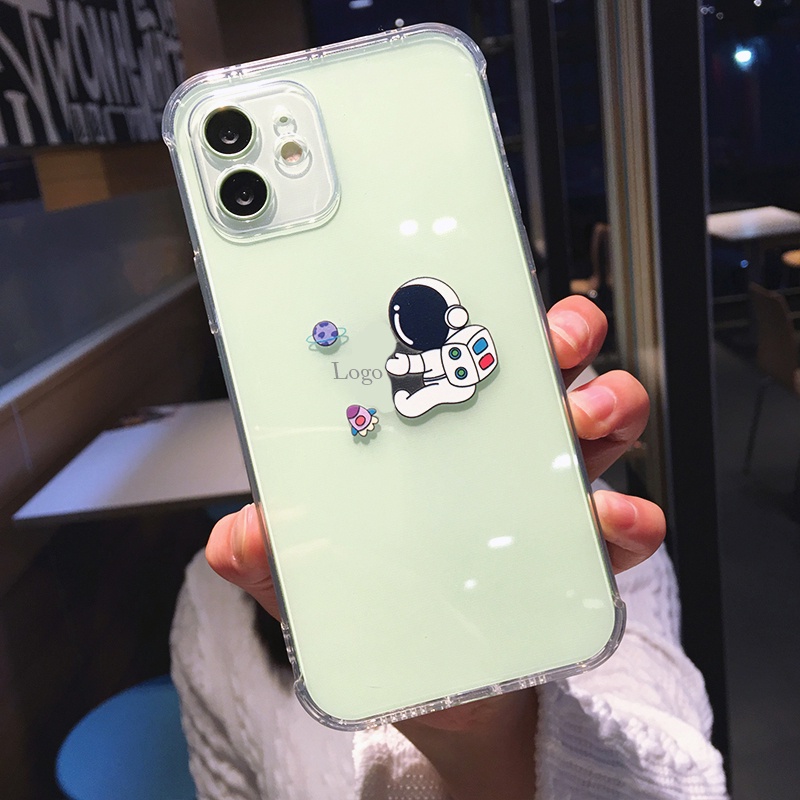 Ốp Điện Thoại Silicon Mềm Trong Suốt Chống Sốc In Logo Phi Hành Gia Cho iPhone 14 13 12 11 Pro Max Plus X XR XS Max 8 7 Plus + SE 2020