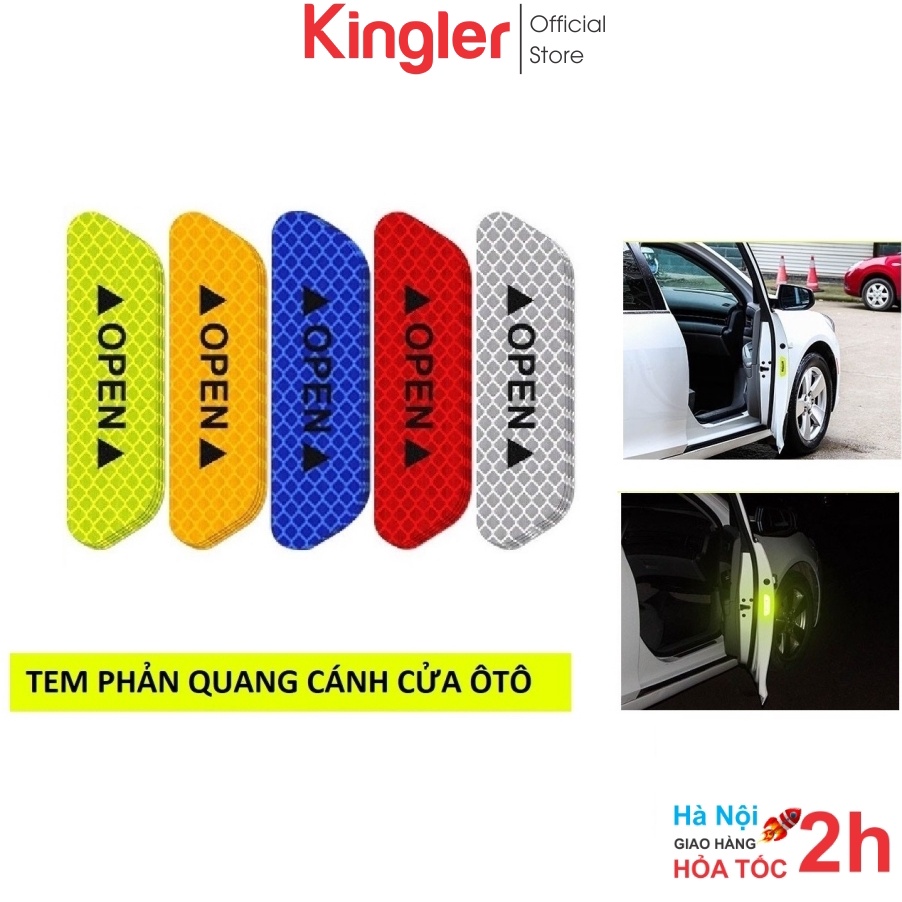Set 4 Decal Phản Quang Dán Cửa Xe Ô Tô, Tem Dán Phản Quang Open, Cảnh Báo Va Chạm Khi Mở Cửa Xe Ôtô. Kingler 9700