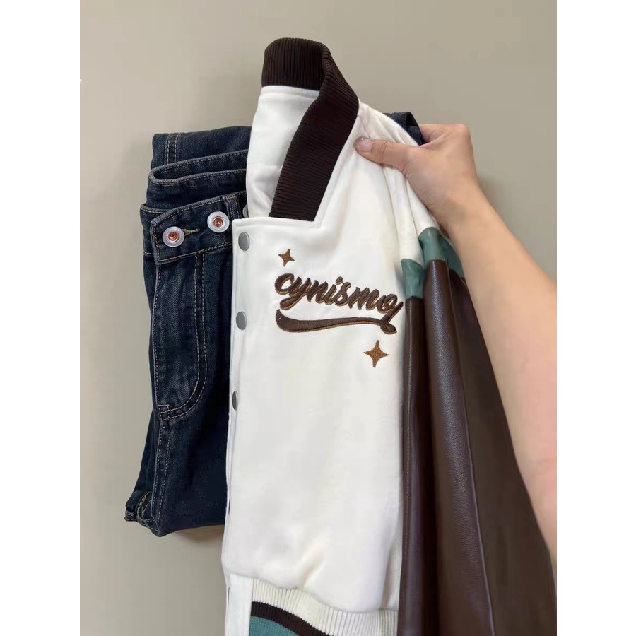 Áo bomber nữ dáng ngắn croptop phối tay da shop Đậu Xinh - B303