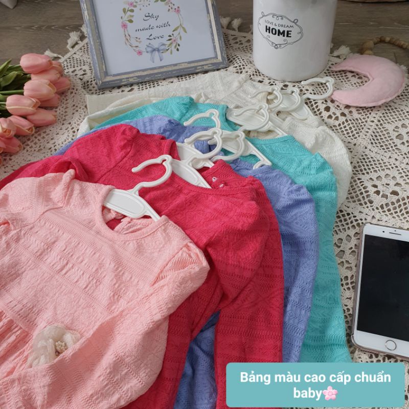 Áo váy tay dài dệt họa tiết ren xinh xắn, áo váy thu đông cao cấp bé gái