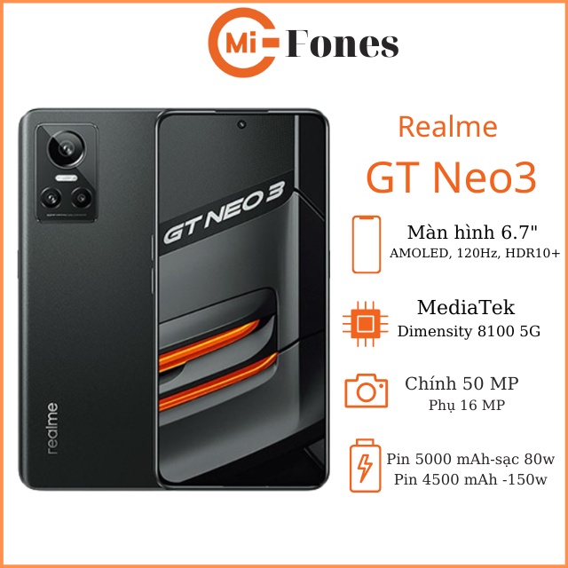 Điện thoại Realme GT Neo3 5G chip Dimensity 8100 sạc nhanh 80 &150w