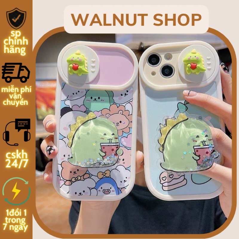 Ốp che camera kute kèm pop hình khủng long từ ipX - ip14 promax || new case iphone