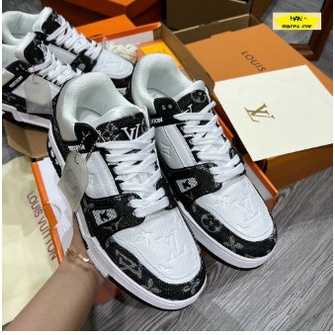 Giày LV Louis Vuitton Trainer Black White, Giày Sneaker LV Nam Nữ Mẫu Mới Hot Hit 2 Phiên Bản Màu Sắc Hàng Cao Cấp