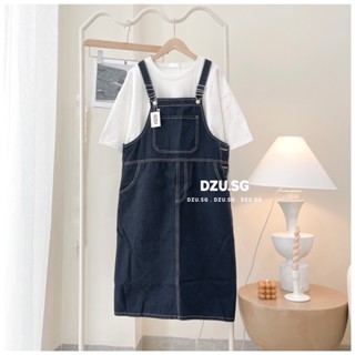 Yếm Váy Jean dài dày dặn chỉ nổi form suông phong cách hàn quốc trẻ trung năng động , DZU.SG