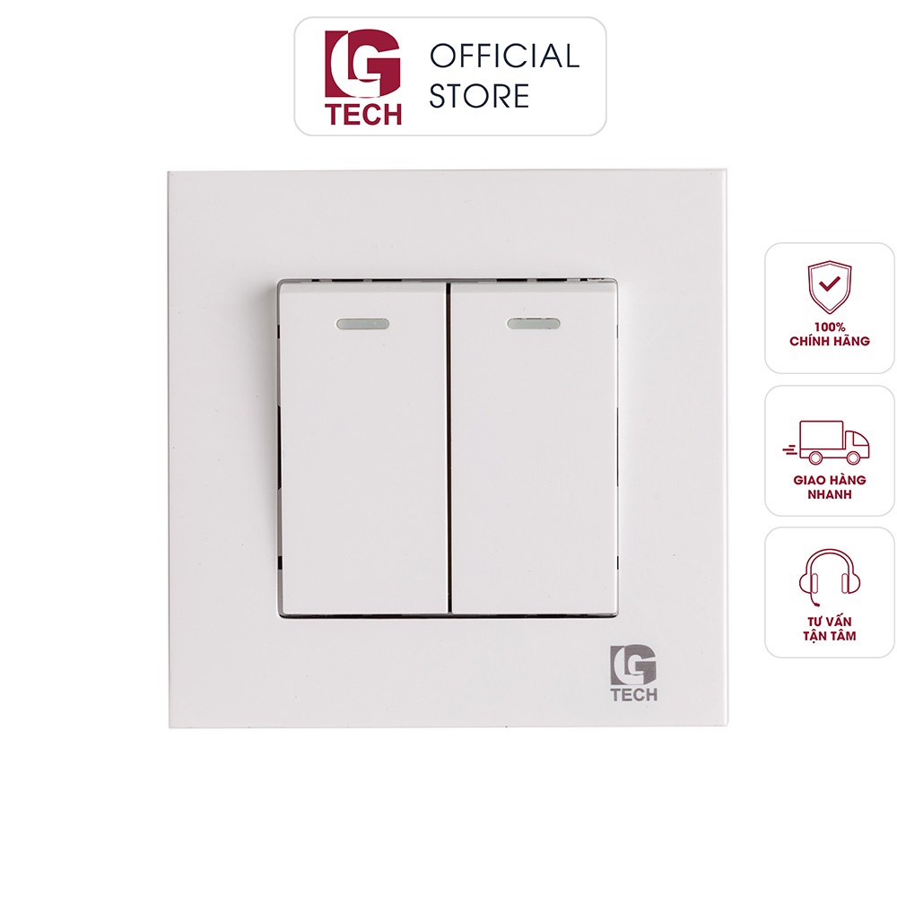 Công tắc đôi 1 chiều và 2 chiều chuẩn vuông, màu trắng LGtech F21-0002