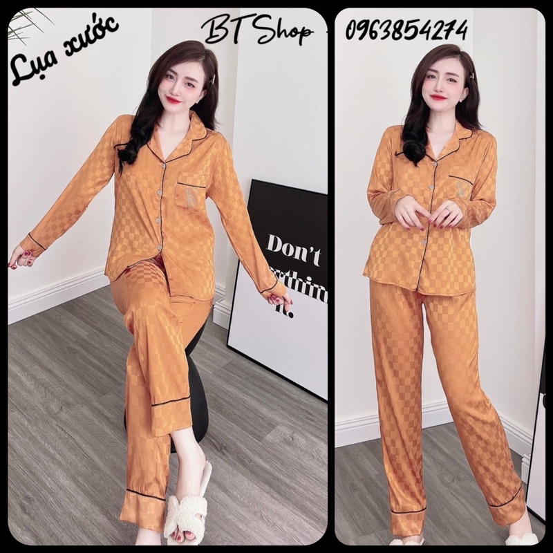 Đồ ngủ mặc nhà lụa pijama tay dài quần dài trơn freesize 42-57kg