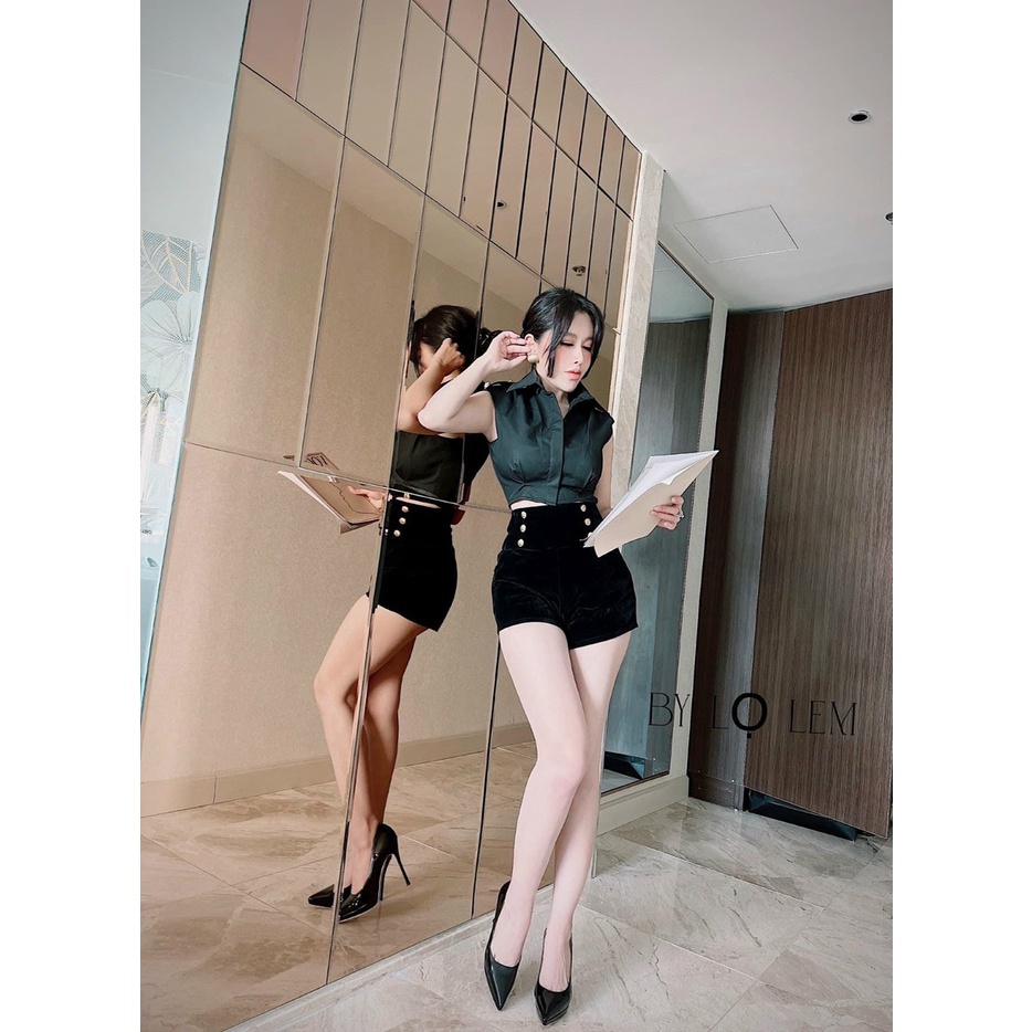 Áo ba lỗ nữ sát nách kiểu trơn phối đính nút vai cổ bẻ hot