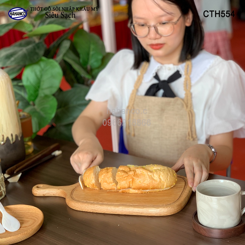Thớt gỗ Sồi Mỹ (OAK) tay cầm lớn - khay bánh/ bít tết/pizza/phụ kiện ảnh - CTH554