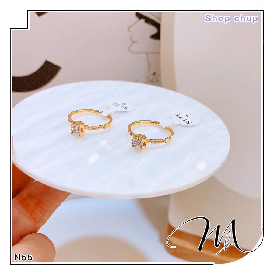 Nhẫn Titan nữ đính đá vuông độc đáo sang trọng bền màu - Măng's House N55