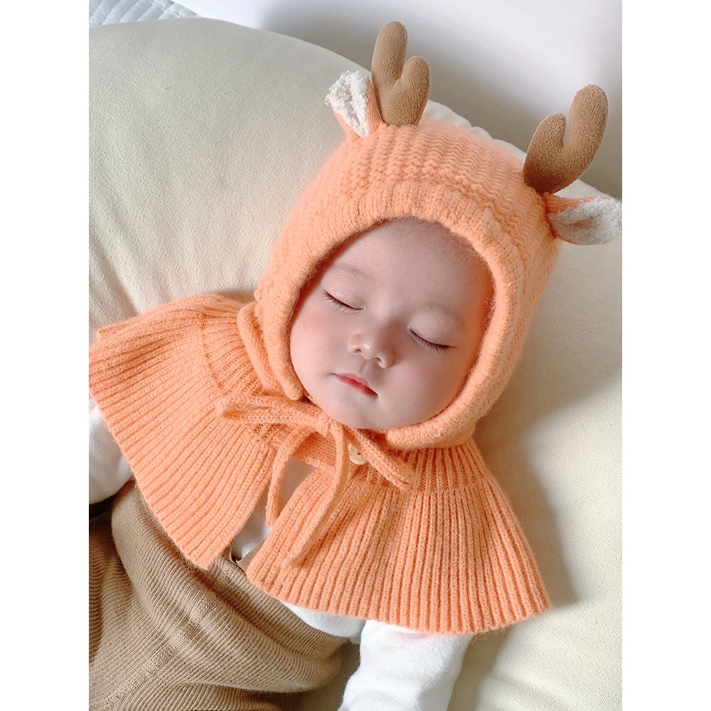 Mũ Tích Hợp Khăn Choàng Len Dệt Kim Dễ Thương Xinh Xắn Thời Trang Thu Đông Cho Bé