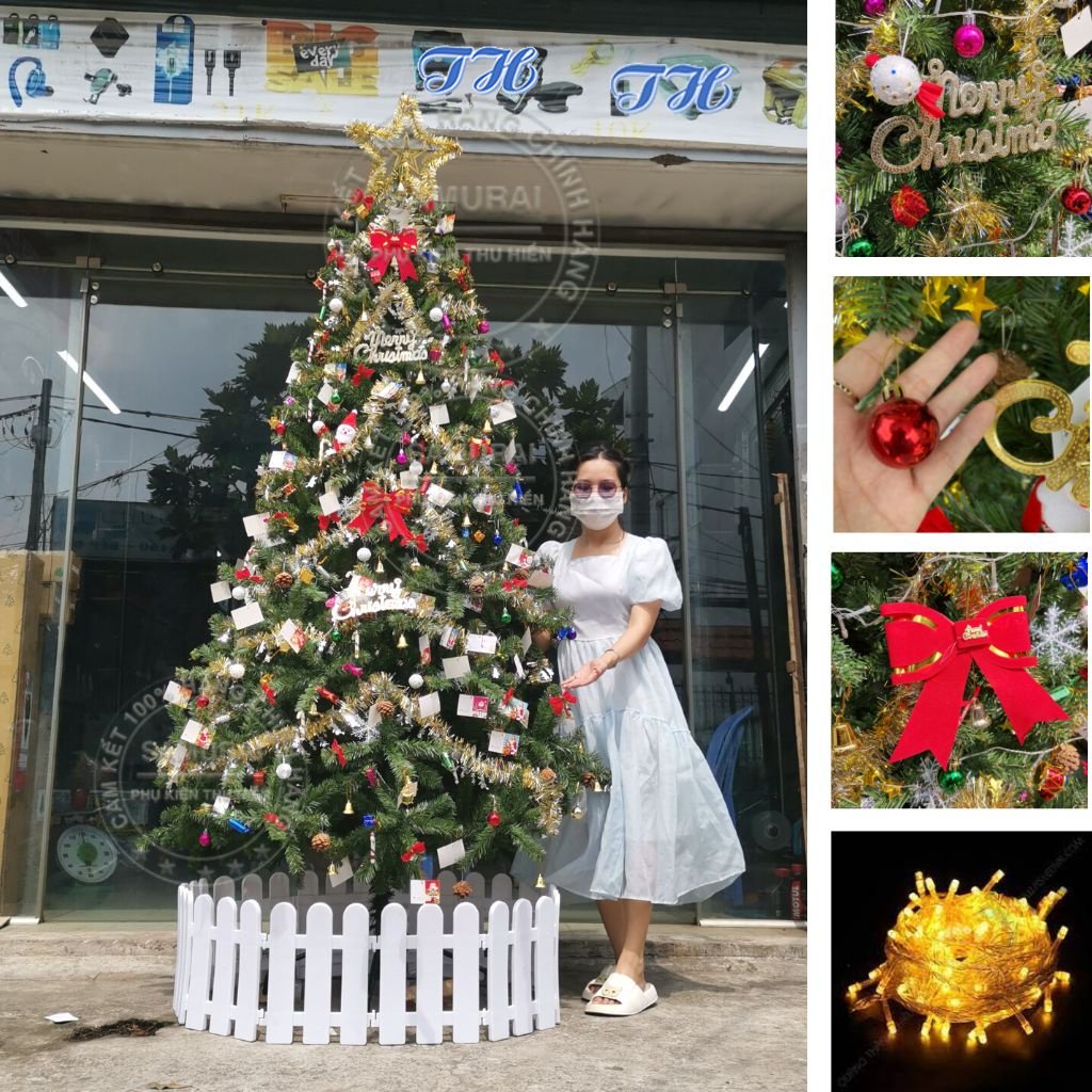 Cây thông noel 2m1, 2m4 đầu tròn trang trí phòng khách, phòng ngủ, ngoài trời đầy đủ phụ kiện mùa giáng sinh (Hình Thật)