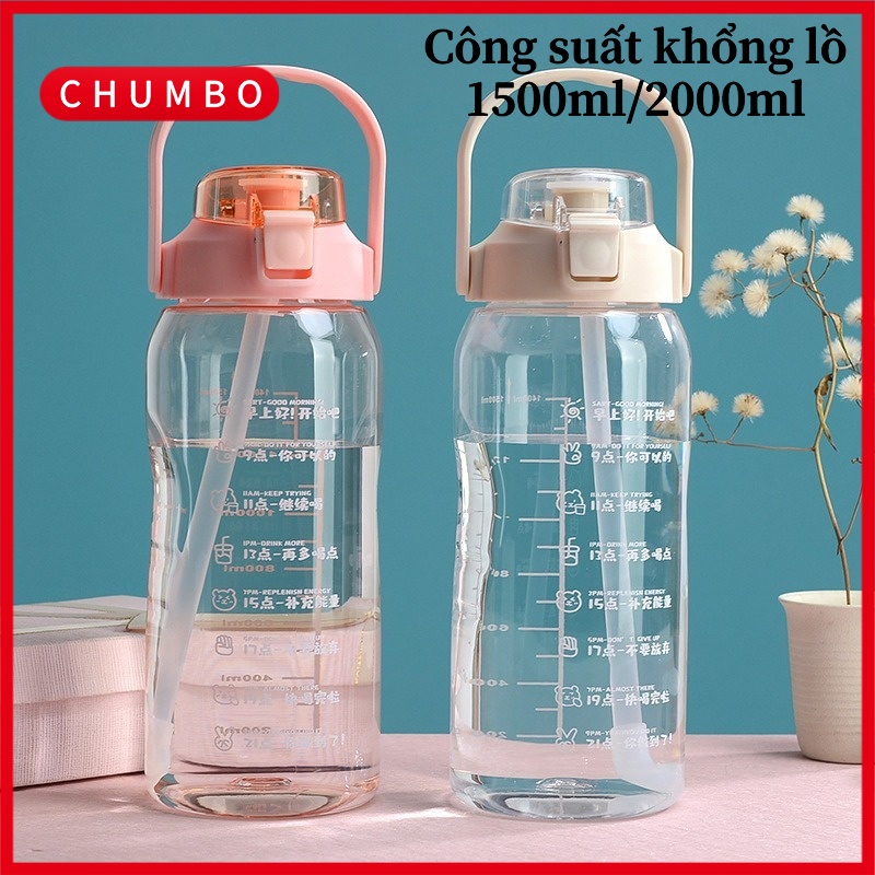 Bình Nước Thể Thao Bằng Nhựa Trong Suốt Dung Tích 1500ml 2000ml Có Ống Hút Tiện Dụng bình giữ nhiệt 1500ml bình giữ nhiệt có ống hút Chai uống nước nhà ăn bình nước lít bình nước túi đựng bình giữ nhiệt 1500ml bình 2l bình nước thể thao