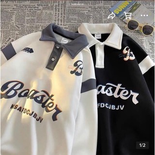 Áo Sweater Polo tay dài Dáng Rộng Phong Cách 2 Màu cho unisex